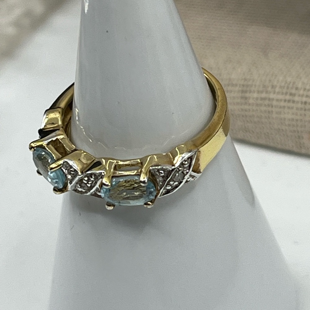 Vintage Gold over 925 Sterling Silver with Aquamarine Gemstone Size 7 Ring - Picture 11 of 15